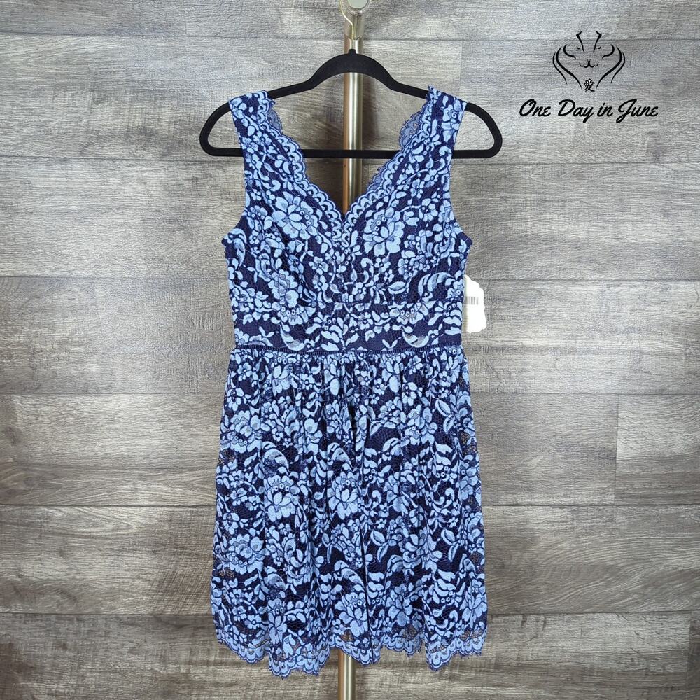 Altar'd State Floral Lace Fit & Flare Mini Dress Navy Blue NWT Size M